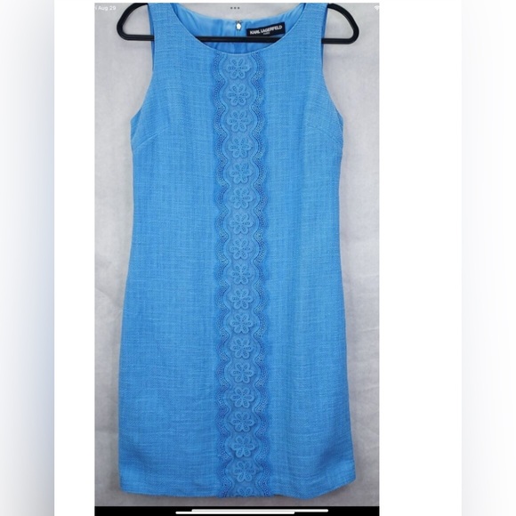 KARL LAGERFELD Paris Shift Dress in a Light Blue Tweed. - Picture 6 of 11
